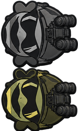Custom velcro NVG operator patches in gray and olive drab