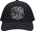 Talk Shit Get Bit black snapback hat with K9 patch