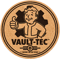 Vault-Tec cork coaster with Vault Boy thumbs up design